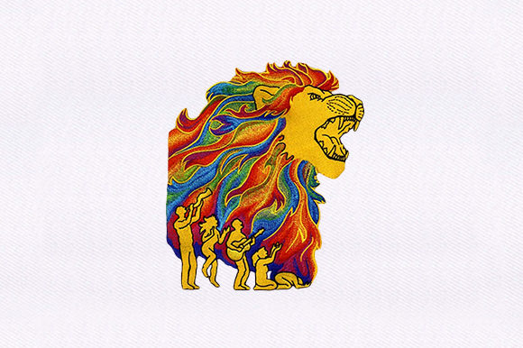 Lion with Groupies: A Bold Embroidery Design