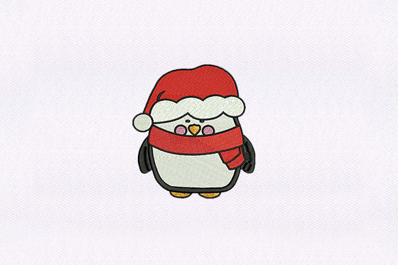 Penguin with Santa Hat: A Festive Embroidery Delight